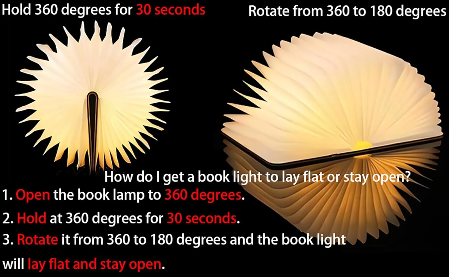 5.7Inch Wooden Book Lamp, 6 Colors Folding Book Light, USB Rechargeable, 360° Shaped Light, Novelty Reading Accessories, Book Themed Gifts