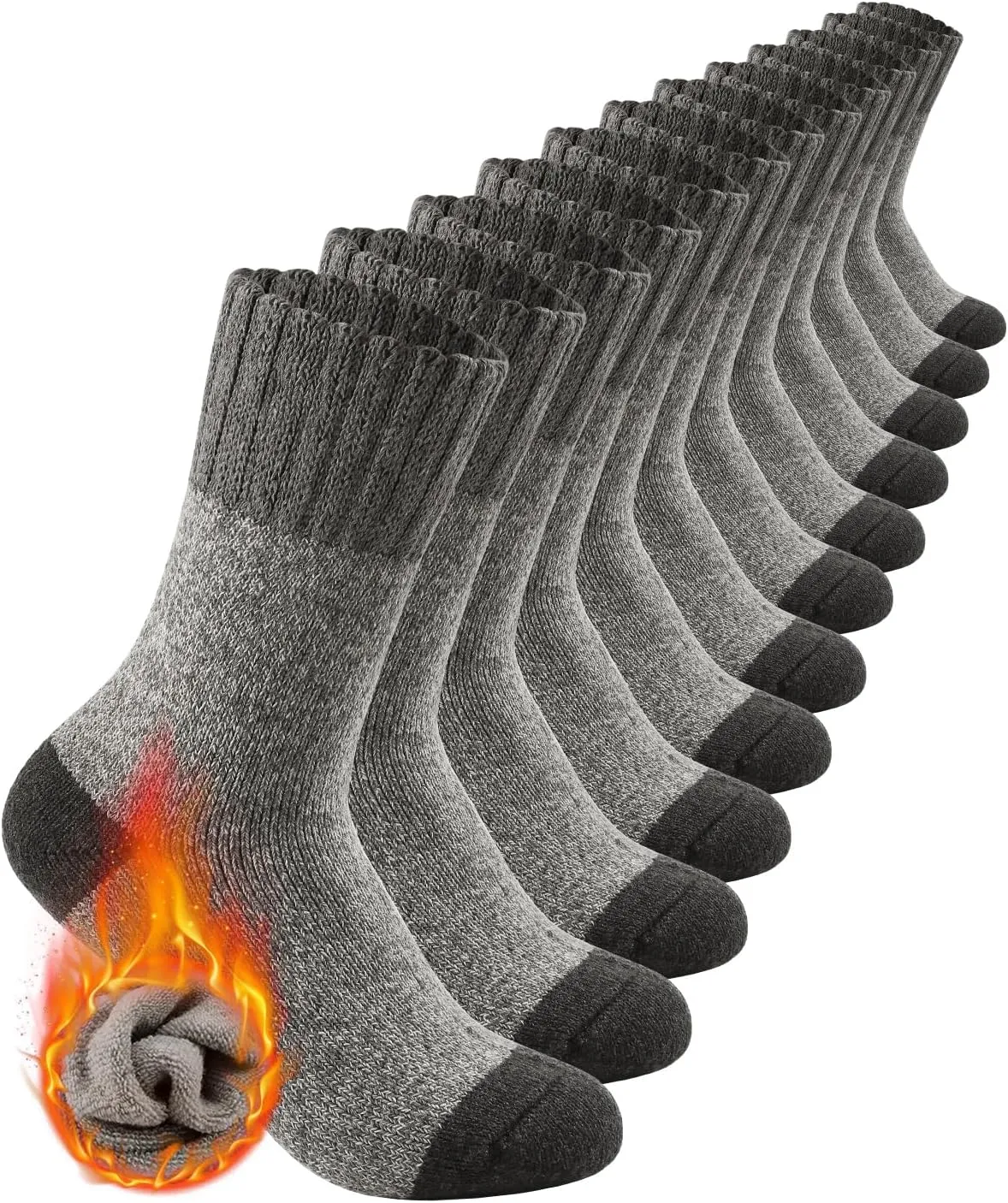 6 Pairs Men's Merino Wool Crew Socks - Thermal Winter Warm Breathable Cozy Cold Weather Hiking Socks for Men