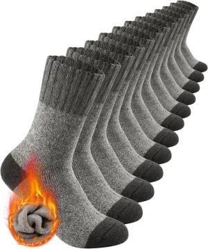 6 Pairs Men's Merino Wool Crew Socks - Thermal Winter Warm Breathable Cozy Cold Weather Hiking Socks for Men