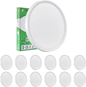 6PK 12 Inch LED Flush Mount Ceiling Light, 24W, 2520LM, 3000K/4000K/6000K CCT Selectable, Round Flat Panel Light Low Profile Ceiling Light Fitures for Hallway, Kitchen, Bedroom, Laundry Room