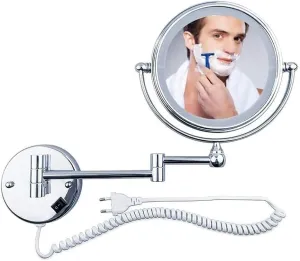 8.5" Wall Mounted Makeup Mirror with LED Light, Double-Sided 3X/5X/7X/10X Magnification, 360° Swivel, Extendable