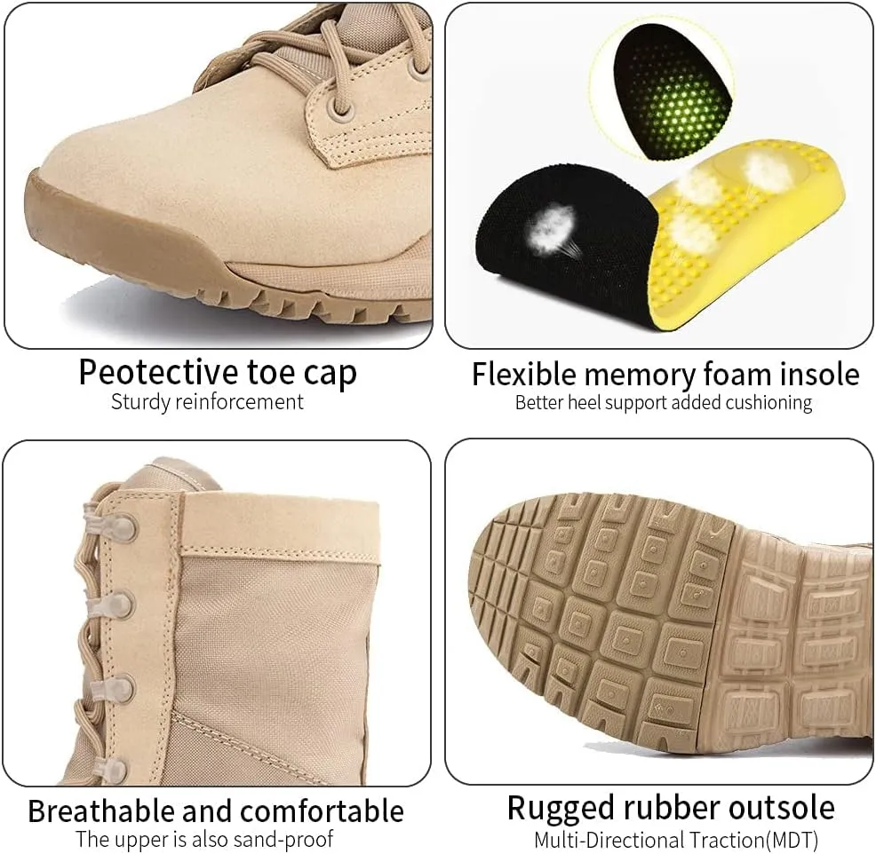 8" Men's Military Tactical Boot Lightweight Breathable Work Boots Outdoor Hiking Combat Jungle Desert Boots