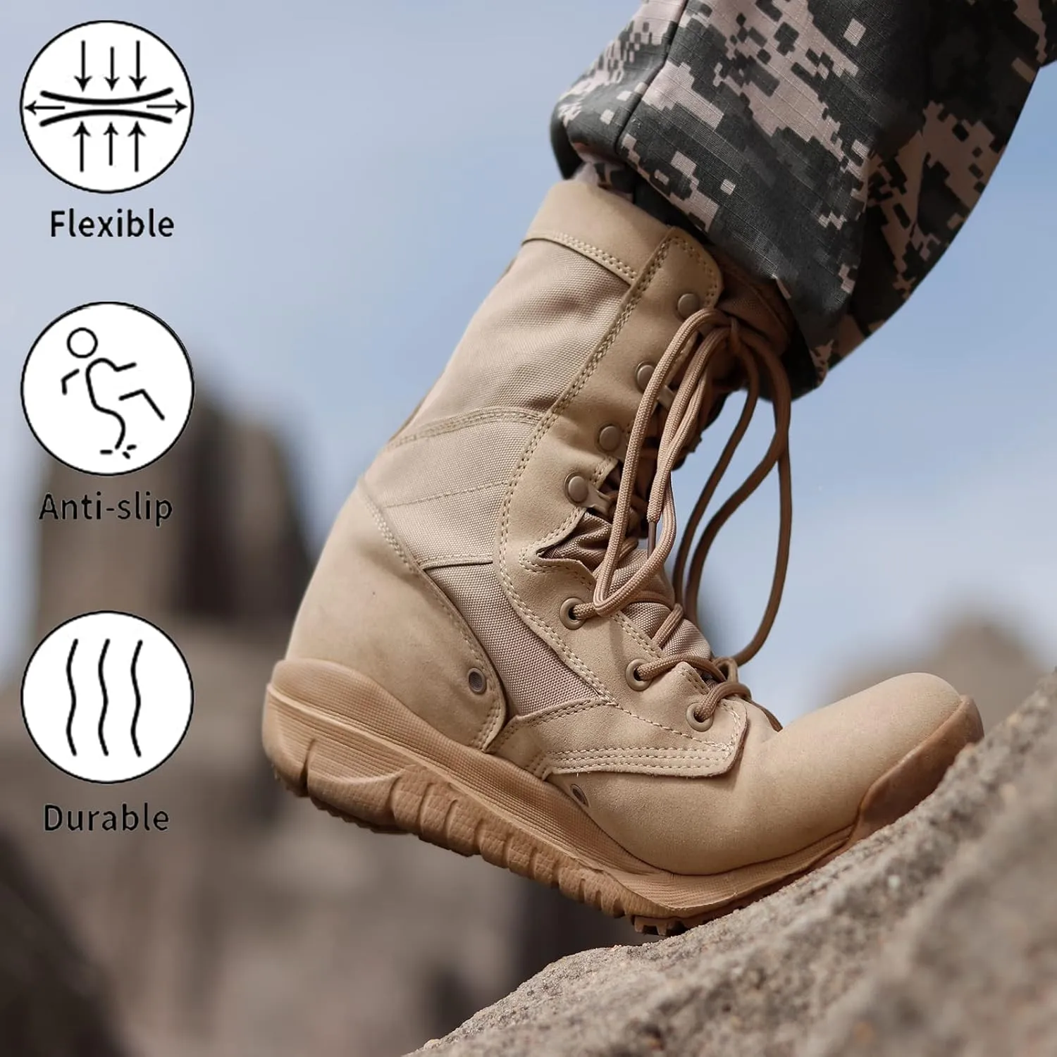 8" Men's Military Tactical Boot Lightweight Breathable Work Boots Outdoor Hiking Combat Jungle Desert Boots
