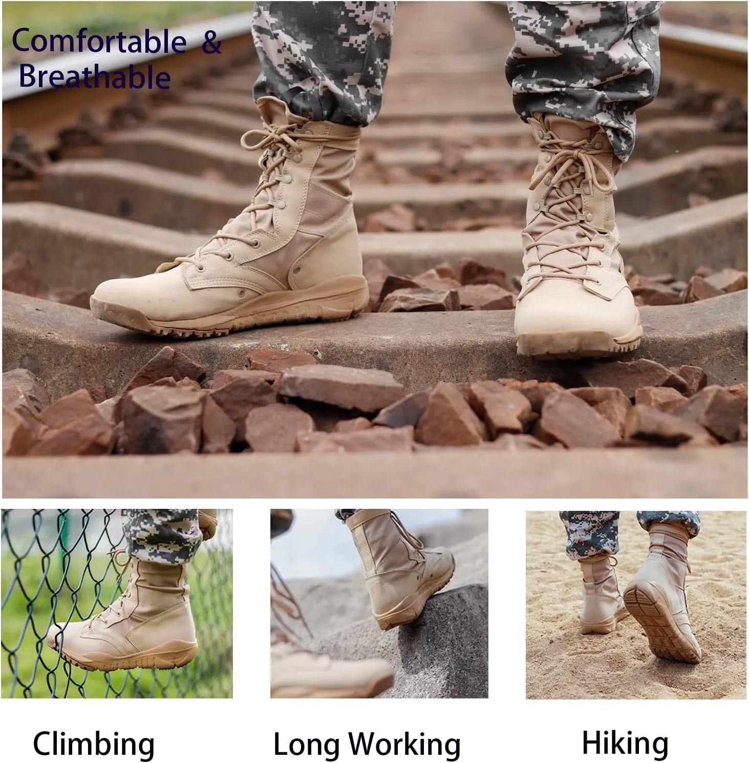 8" Men's Military Tactical Boot Lightweight Breathable Work Boots Outdoor Hiking Combat Jungle Desert Boots