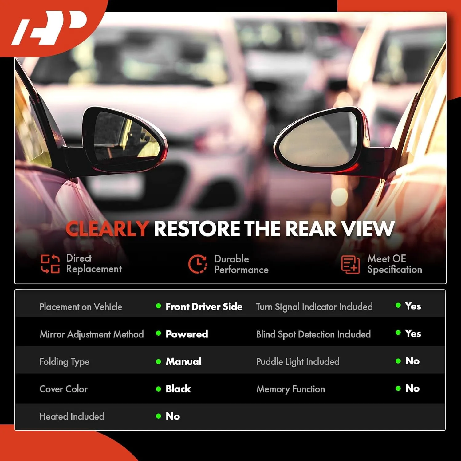 A-Premium Driver Side Power Door Mirror - Compatible with Mazda CX-5 CX5 2017-2022 - Non-Heated, Manual Folding Black, Outside Rear View Mirror w/Turn Signal and Blind Spot Detection
