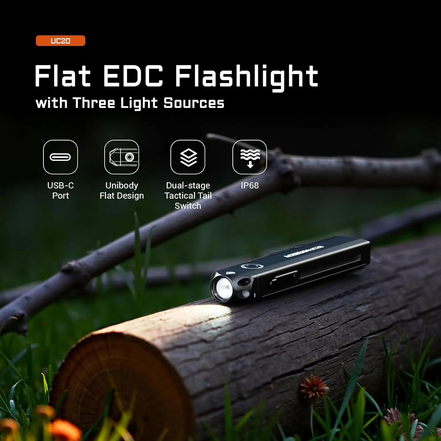 ACEBEAM UC20 Rechargeable EDC Flat Flashlight with Red Light, UV and White LED Combo, 1000 High Lumens Small Pocket Flashlight, Super Bright Flash Light for Camping Emergency Home