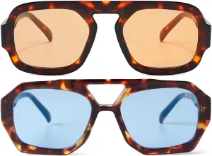 ADE WU Trendy Square Aviator Sunglasses for Women Vintage 70s Plastic Aviators Sun Glasses Trending Stylish 2025