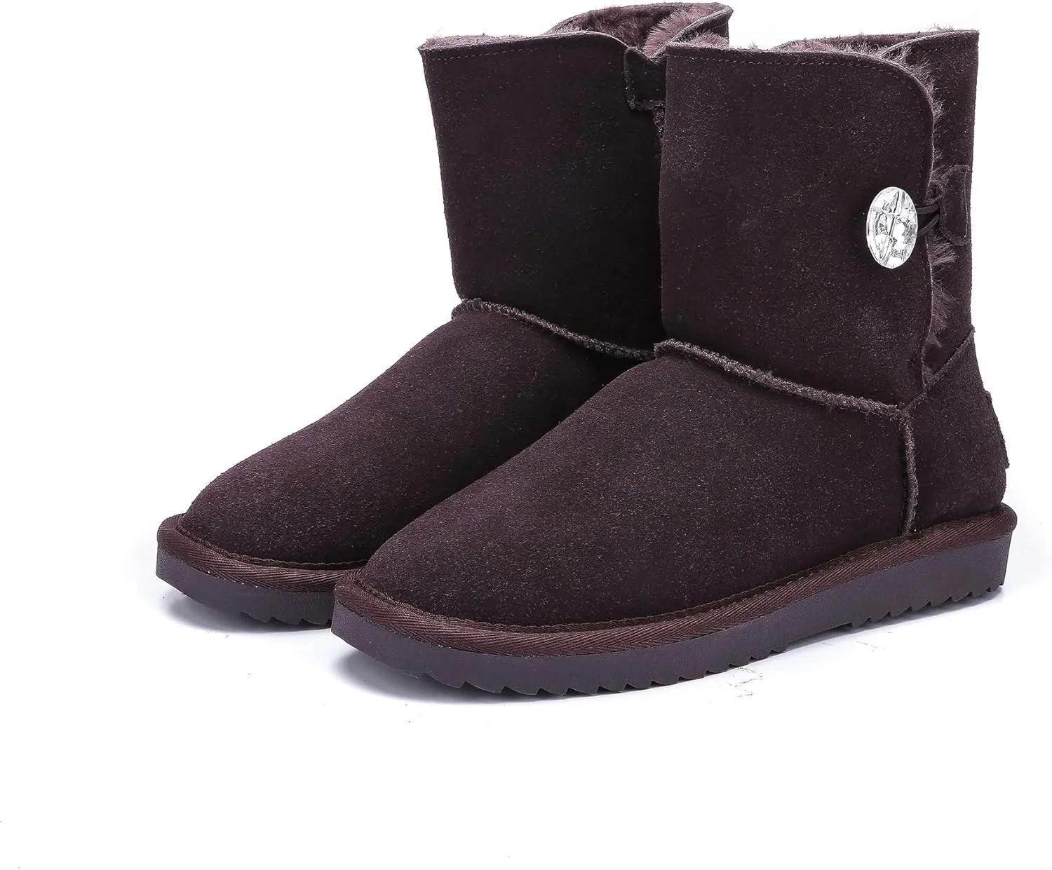 ADUTEE Women's Line-Classic Fully Fur Mid Calf Cow Suede Fashion Boots Snow Boots Winter Boots