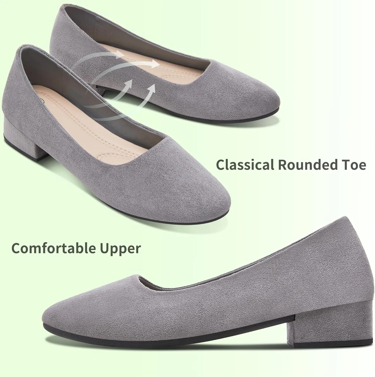 AISFAES Women Pumps Low Chunky Rounded Toe Heels Healed Dress Pumps Elegant Wedges Working Shoes