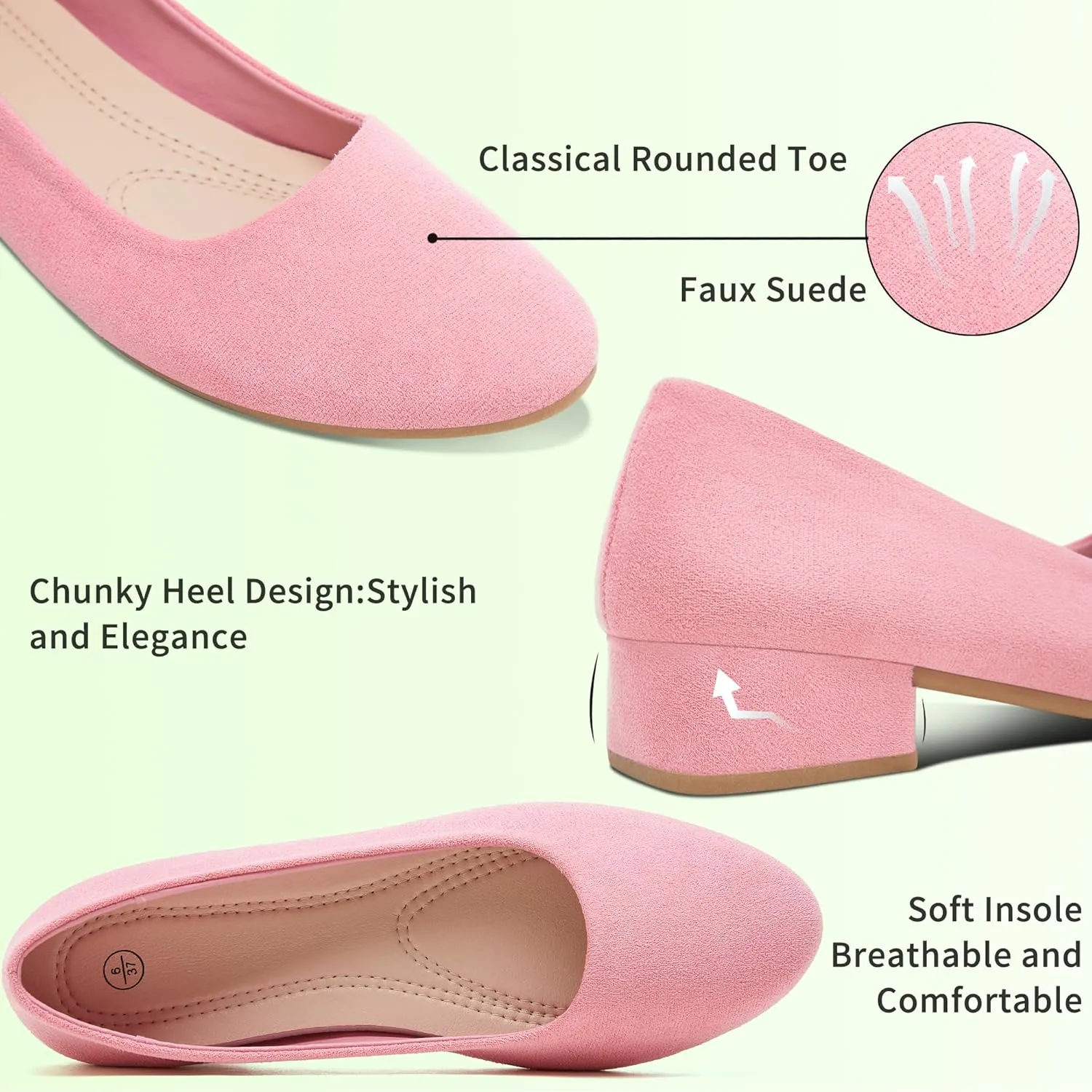 AISFAES Women Pumps Low Chunky Rounded Toe Heels Healed Dress Pumps Elegant Wedges Working Shoes
