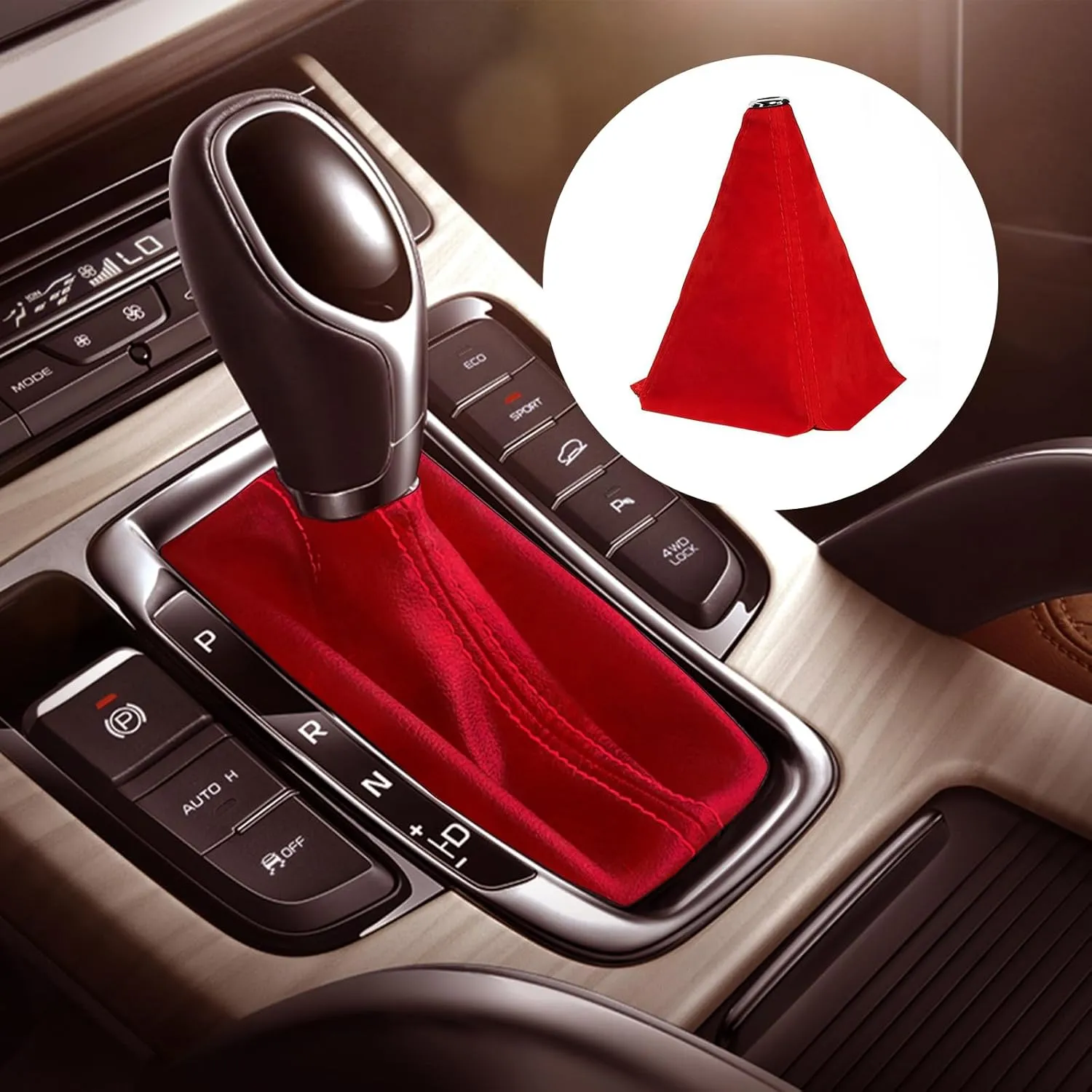 Alcantara Car Gear Shift Knob Cover, Universal Dust Cover Boot for Car Handle, Shift Knob Covers, Handbrake Covers, Durable Dust-Proof Protection, Fit for Shift Lever(All RED)