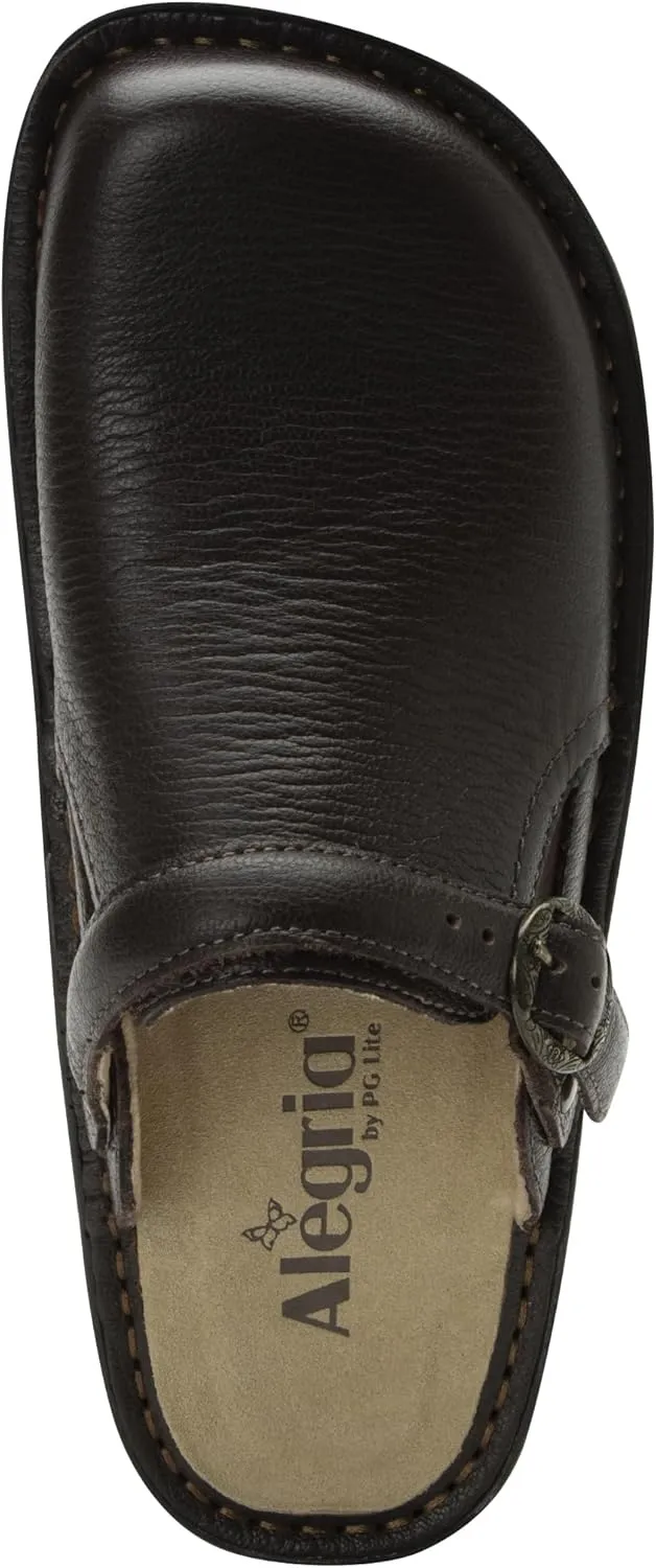 Alegria Women's Bryn Open Back Leather Slide with Ankle Strap