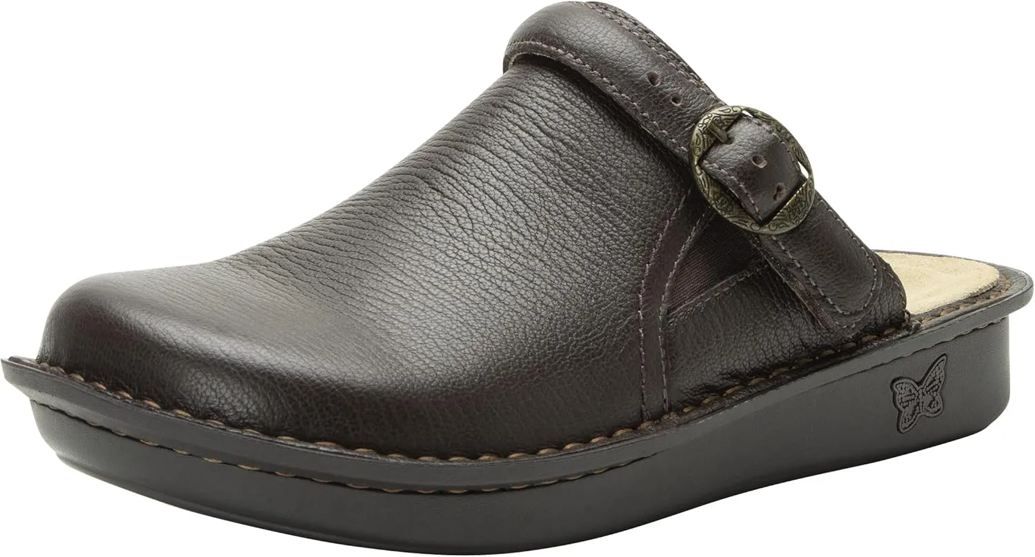 Alegria Women's Bryn Open Back Leather Slide with Ankle Strap