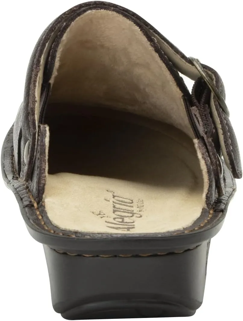 Alegria Women's Bryn Open Back Leather Slide with Ankle Strap