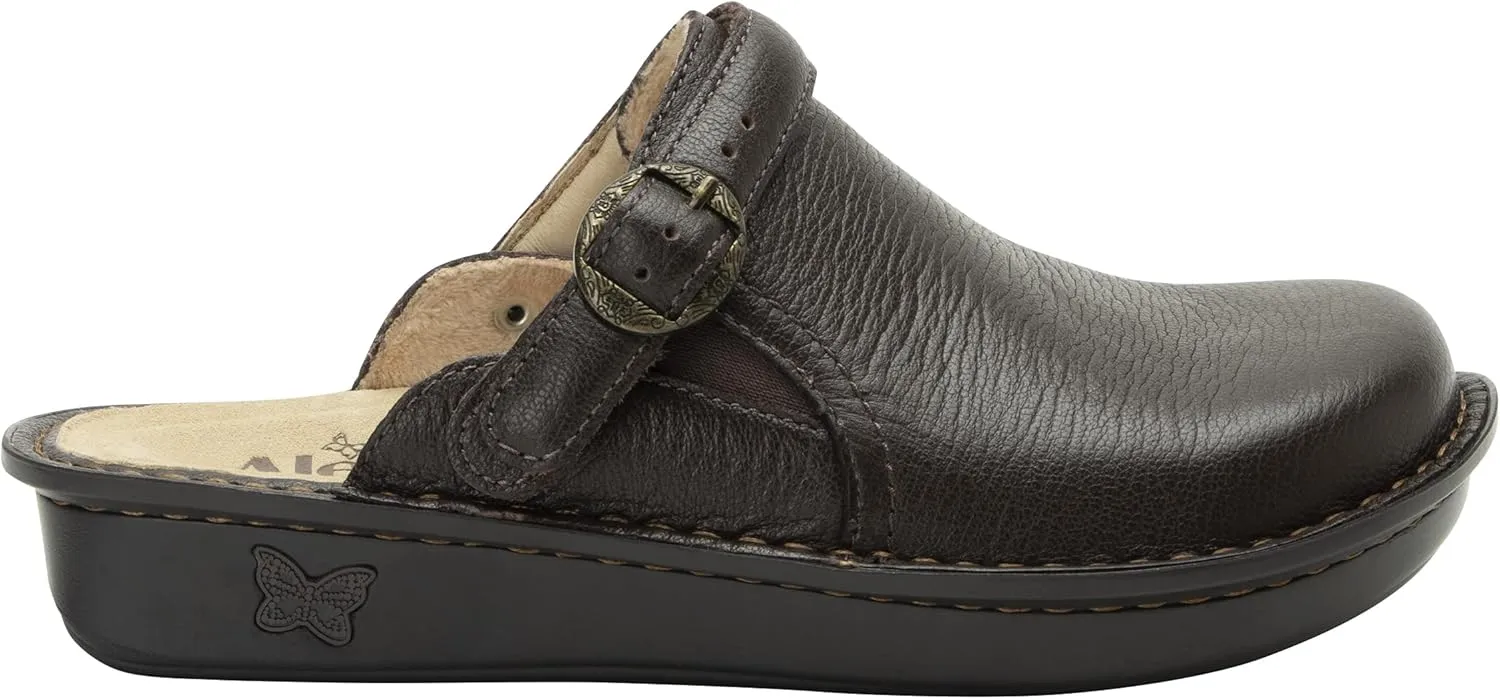Alegria Women's Bryn Open Back Leather Slide with Ankle Strap