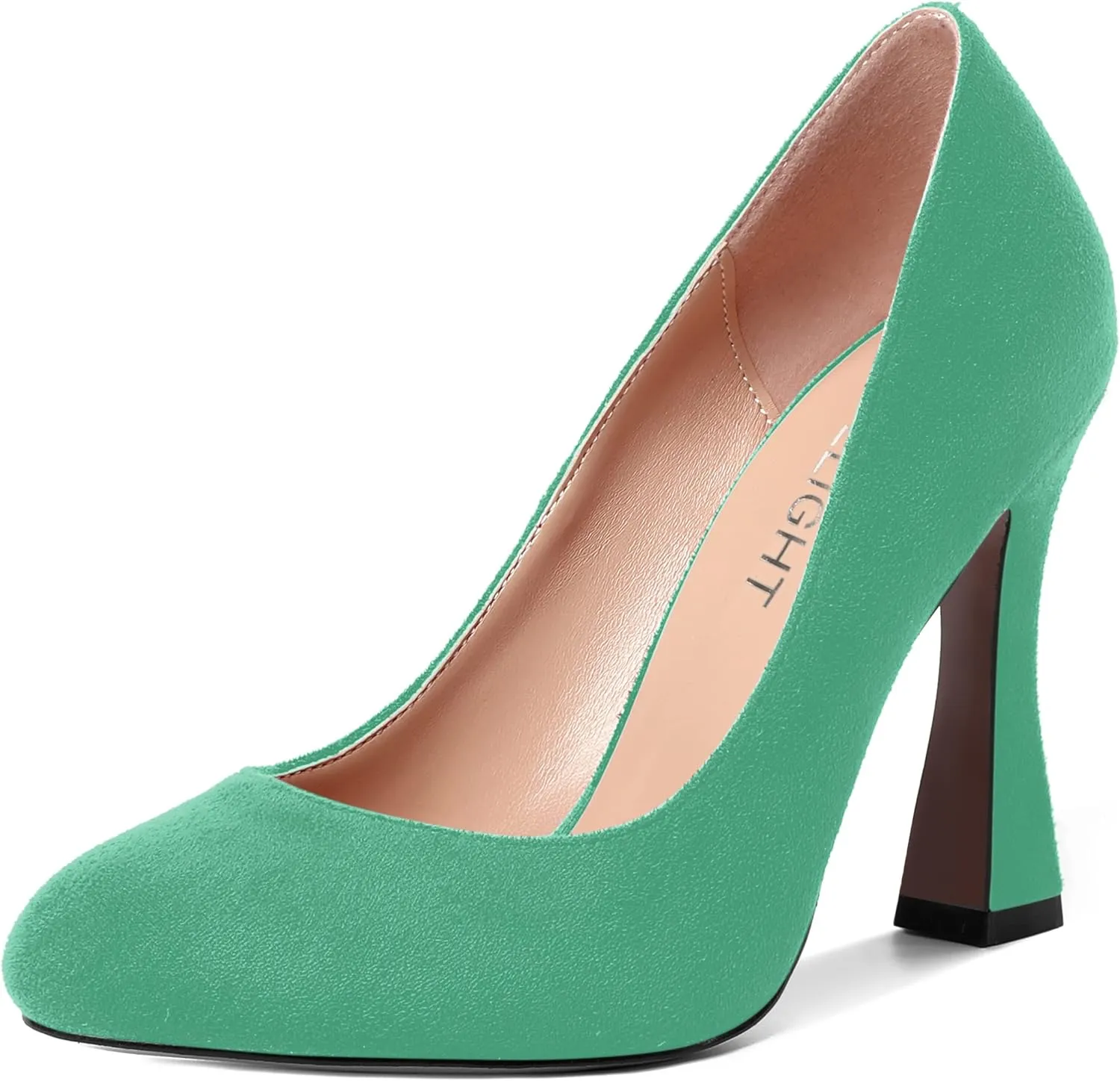 AMBELIGHT Womens Solid Suede Round Toe Elegant Dress Slip On Stiletto High Heel Pumps Shoes 4 Inch