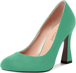 AMBELIGHT Womens Solid Suede Round Toe Elegant Dress Slip On Stiletto High Heel Pumps Shoes 4 Inch