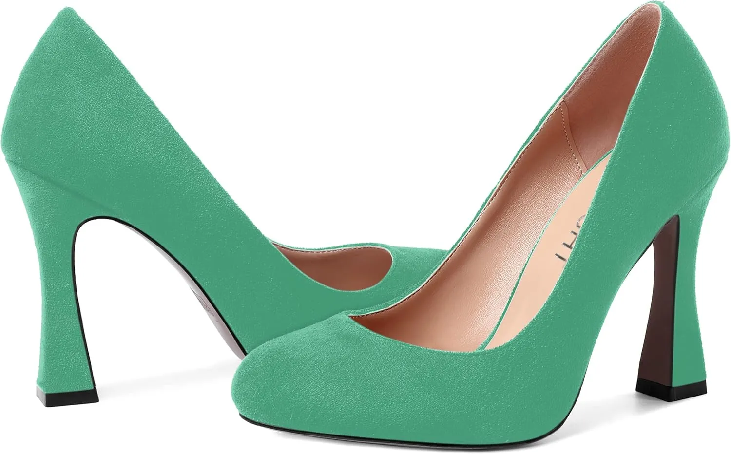 AMBELIGHT Womens Solid Suede Round Toe Elegant Dress Slip On Stiletto High Heel Pumps Shoes 4 Inch