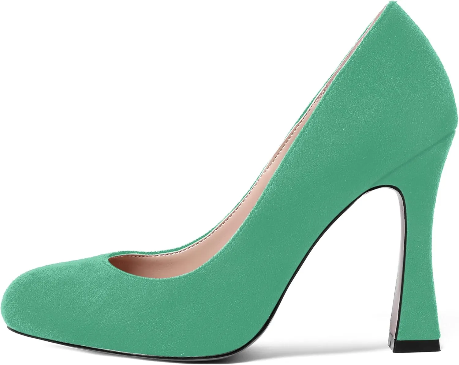 AMBELIGHT Womens Solid Suede Round Toe Elegant Dress Slip On Stiletto High Heel Pumps Shoes 4 Inch
