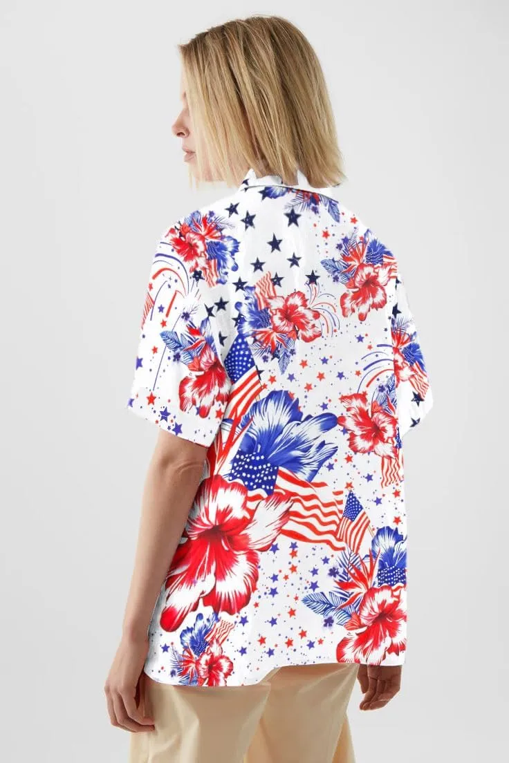 American Flag Shirt Patriotic T-Shirt: Women 4th of July Tops USA Red White Blue Tee Memorial Day Button Down Shirts