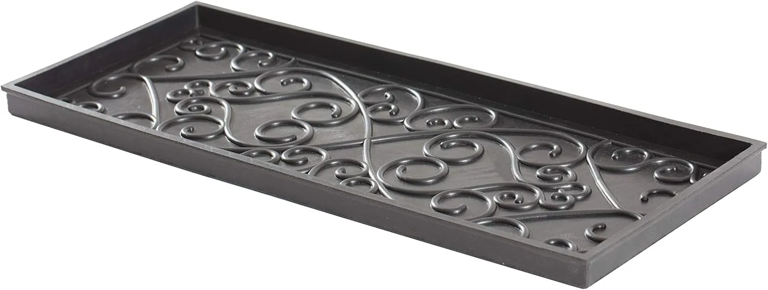 Anji Mountain AMB0BT3F-017 Black Rubber Boot/Shoe Tray with Coir, Fits 3 Pair (34.5" Wide), Cross Embossed Insert