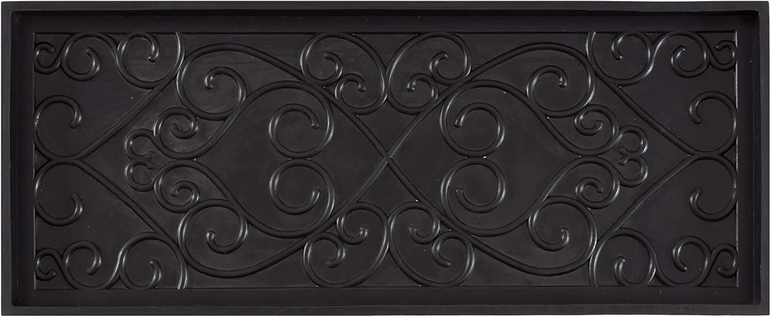 Anji Mountain AMB0BT3F-017 Black Rubber Boot/Shoe Tray with Coir, Fits 3 Pair (34.5" Wide), Cross Embossed Insert