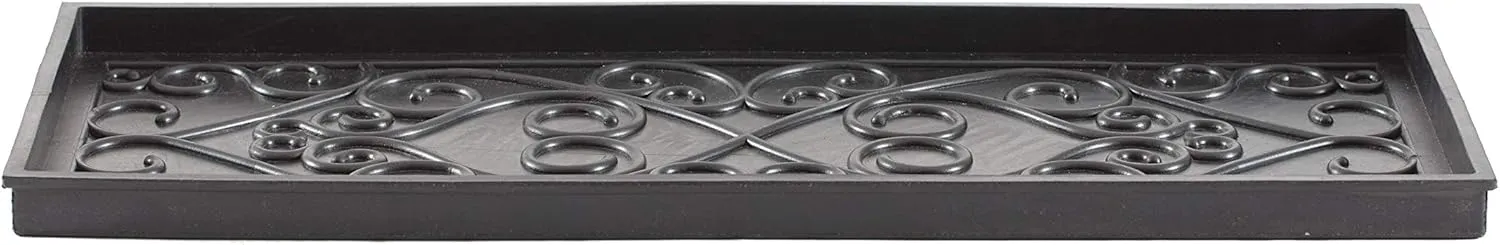 Anji Mountain AMB0BT3F-017 Black Rubber Boot/Shoe Tray with Coir, Fits 3 Pair (34.5" Wide), Cross Embossed Insert