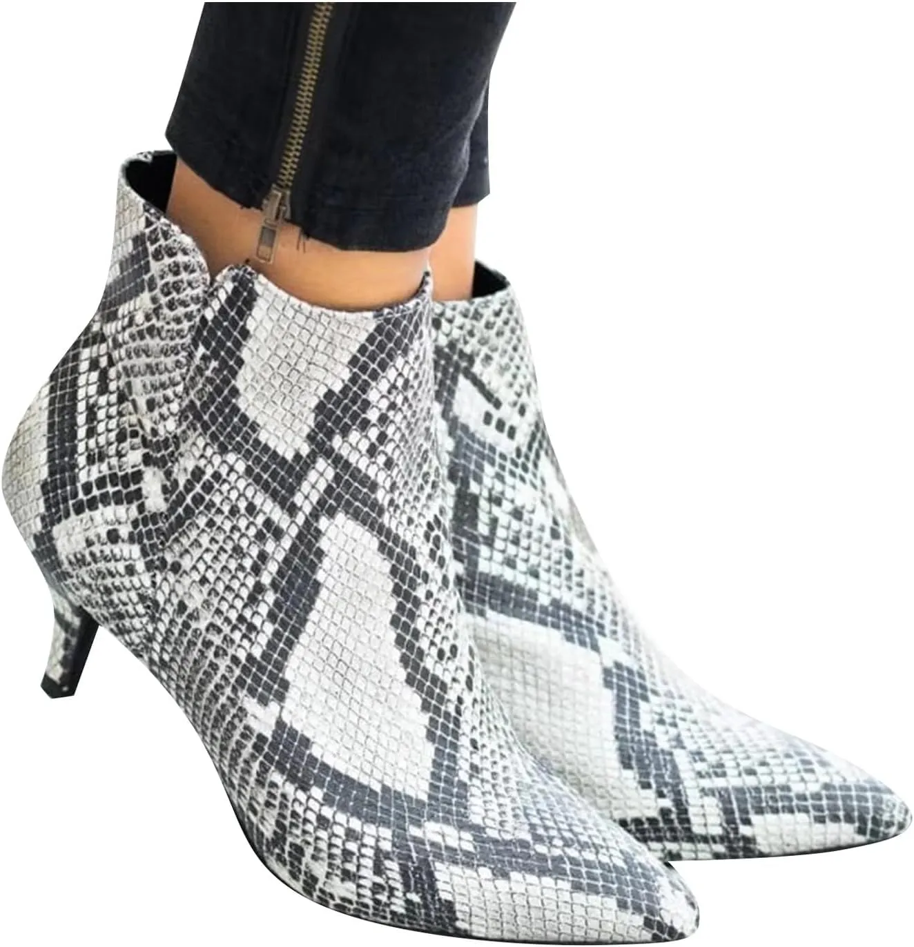 Ankle Boots for Women Low Heel Pointed Toe V Cut Kitten Heels Leather Booties Side Zipper Dress Shoes Office Booties