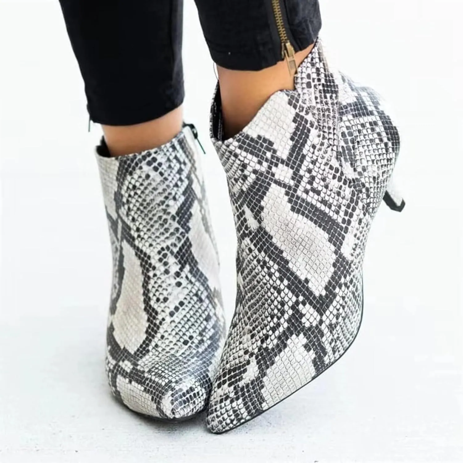 Ankle Boots for Women Low Heel Pointed Toe V Cut Kitten Heels Leather Booties Side Zipper Dress Shoes Office Booties