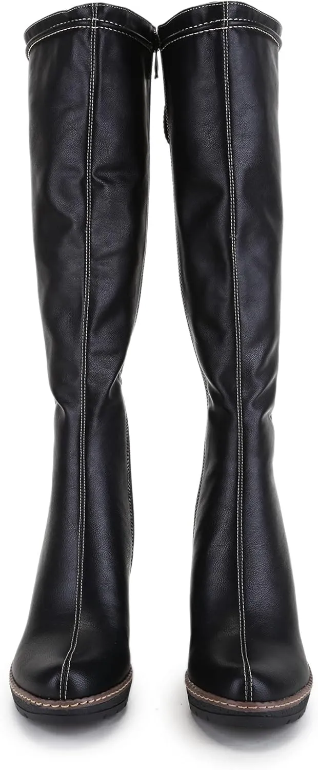 ANN CREEK 'Camuy' Stitching Back Lace Knee-High Wedge Boots for Women