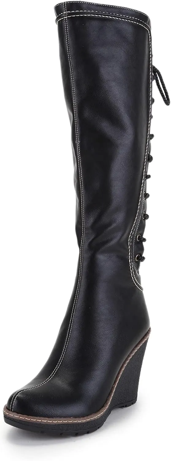 ANN CREEK 'Camuy' Stitching Back Lace Knee-High Wedge Boots for Women