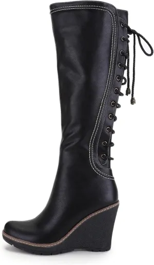 ANN CREEK 'Camuy' Stitching Back Lace Knee-High Wedge Boots for Women
