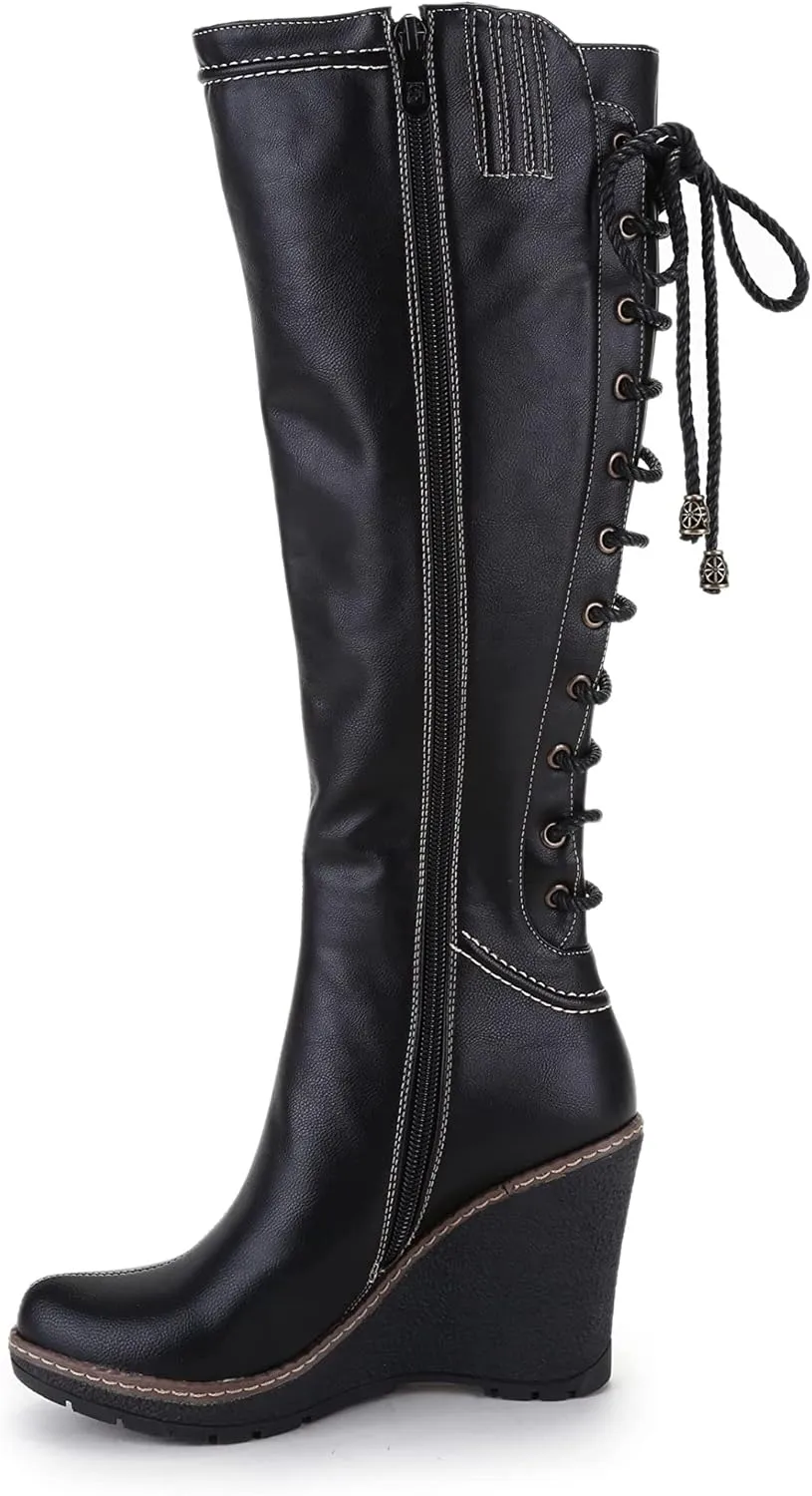 ANN CREEK 'Camuy' Stitching Back Lace Knee-High Wedge Boots for Women