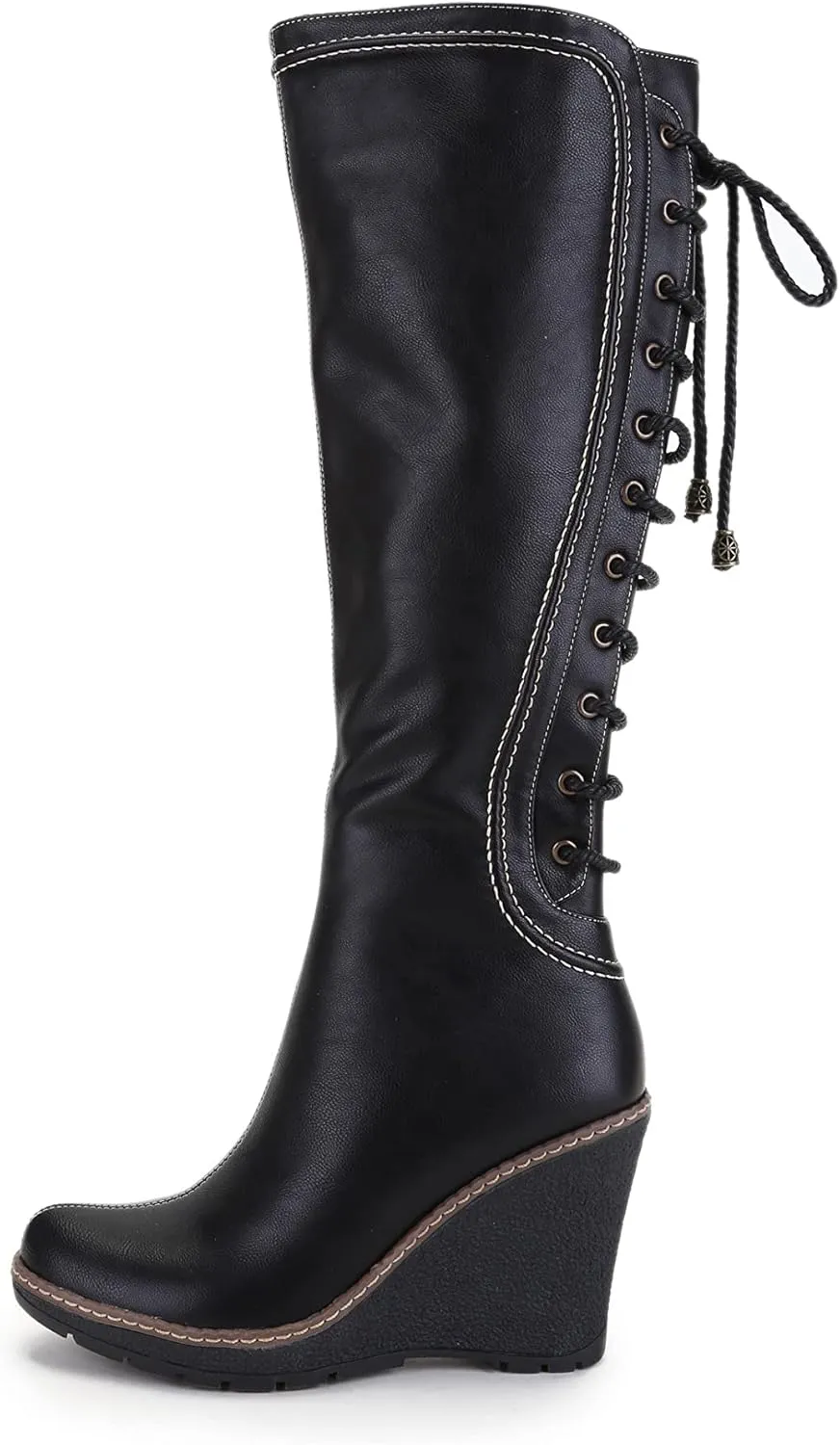 ANN CREEK 'Camuy' Stitching Back Lace Knee-High Wedge Boots for Women