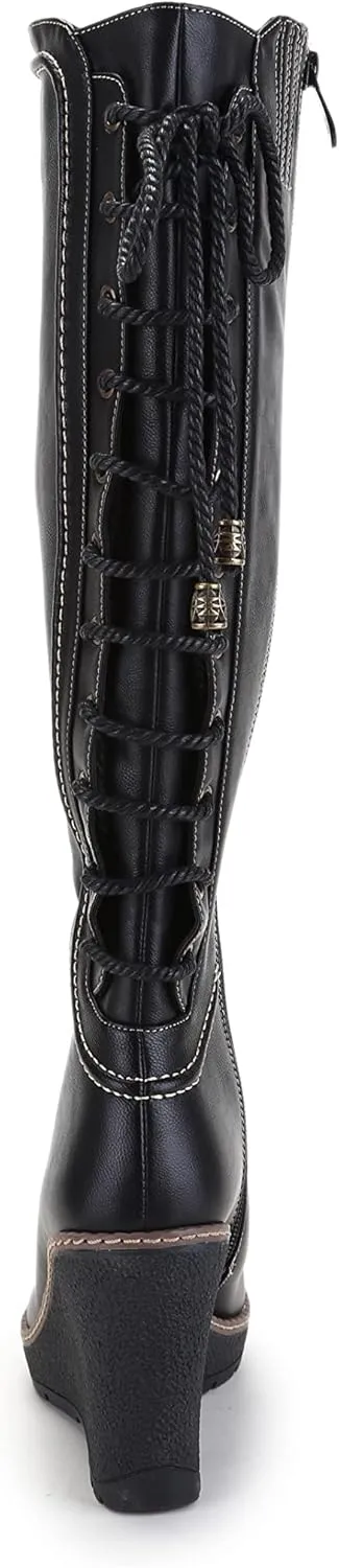 ANN CREEK 'Camuy' Stitching Back Lace Knee-High Wedge Boots for Women