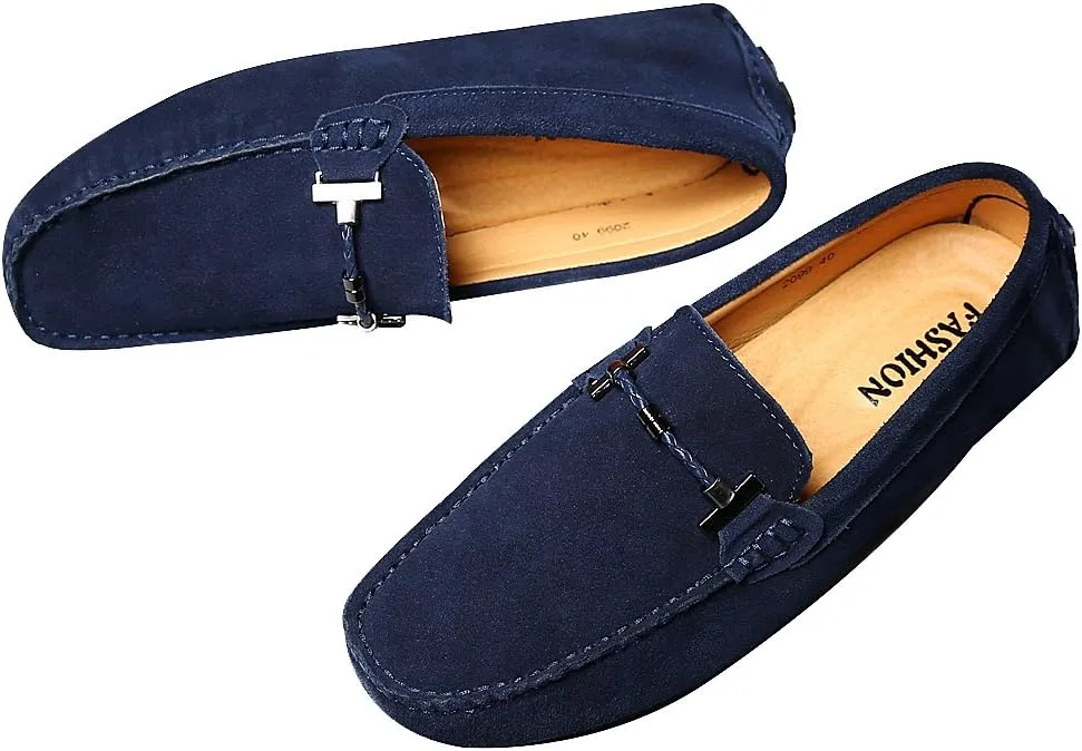ANUFER Mens Elegant Buckle Loafers Comfort Suede Driving Shoes Stylish Moccasin Slippers