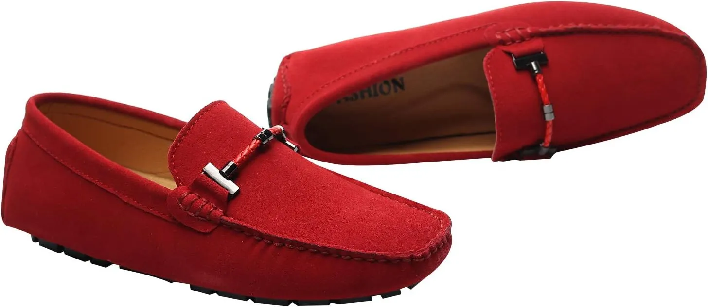 ANUFER Mens Elegant Buckle Loafers Comfort Suede Driving Shoes Stylish Moccasin Slippers