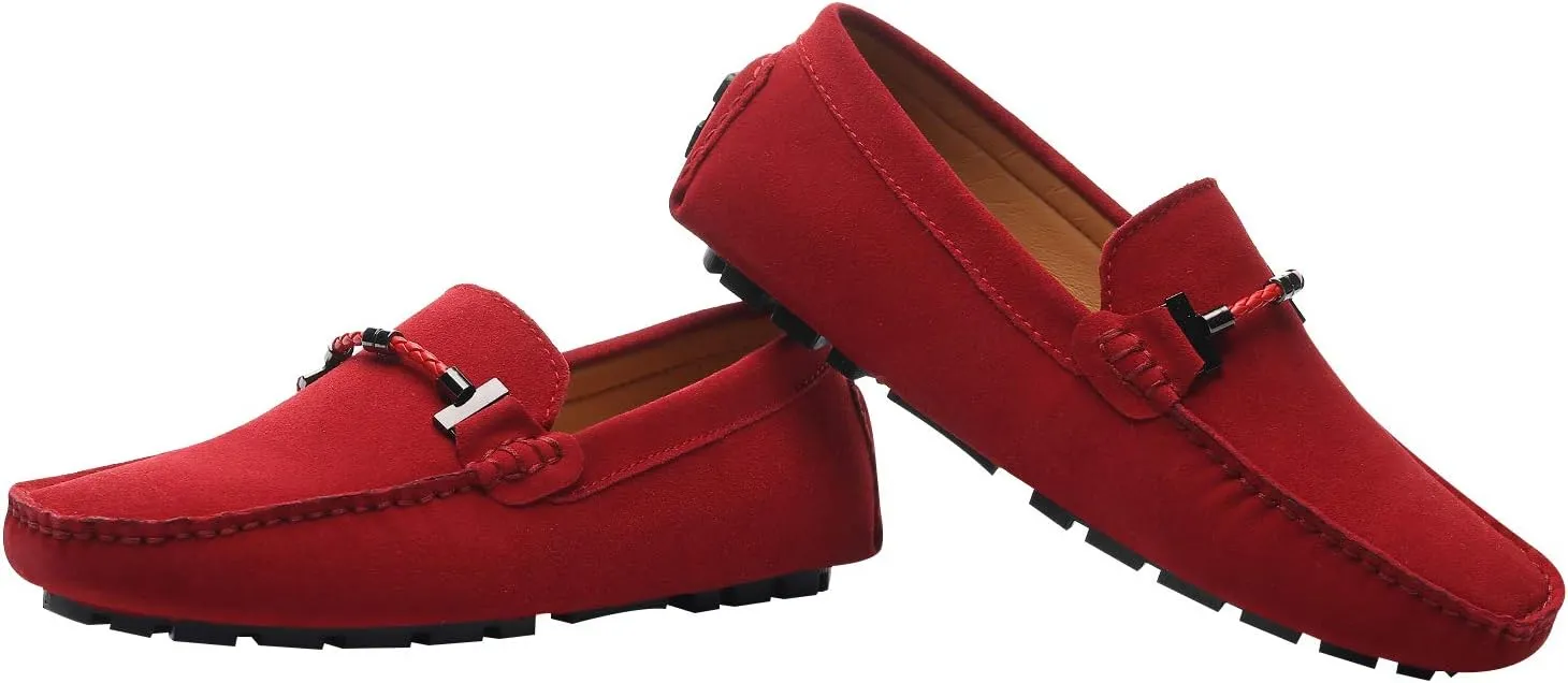 ANUFER Mens Elegant Buckle Loafers Comfort Suede Driving Shoes Stylish Moccasin Slippers
