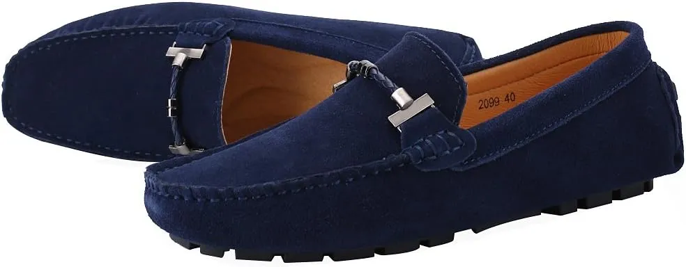 ANUFER Mens Elegant Buckle Loafers Comfort Suede Driving Shoes Stylish Moccasin Slippers