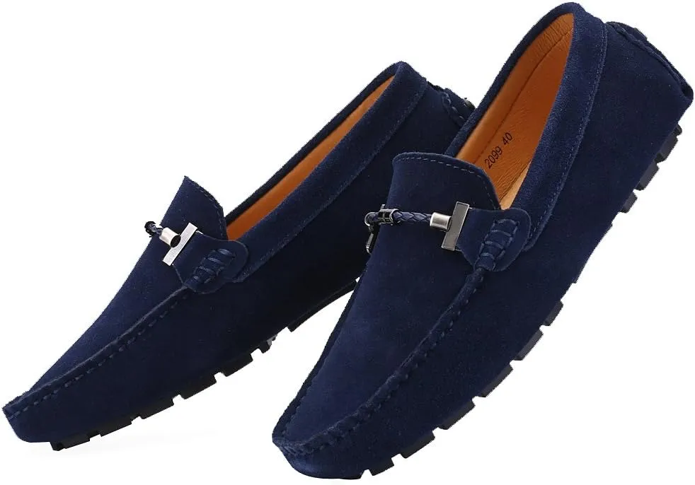 ANUFER Mens Elegant Buckle Loafers Comfort Suede Driving Shoes Stylish Moccasin Slippers