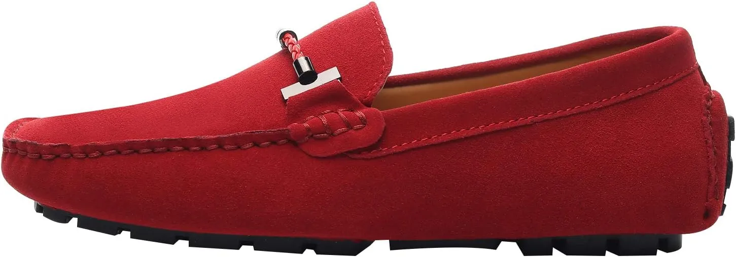 ANUFER Mens Elegant Buckle Loafers Comfort Suede Driving Shoes Stylish Moccasin Slippers