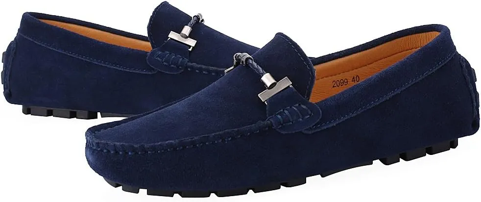 ANUFER Mens Elegant Buckle Loafers Comfort Suede Driving Shoes Stylish Moccasin Slippers