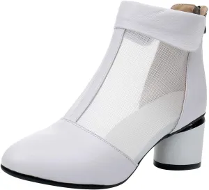 ANUFER Women's Elegant Block Heel Ankle Boots Breathable Mesh Hollowed-out Summer Booties Pumps