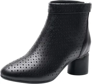 ANUFER Women's Elegant Block Heel Ankle Boots Breathable Mesh Hollowed-out Summer Booties Pumps