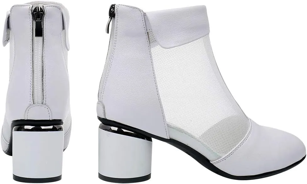 ANUFER Women's Elegant Block Heel Ankle Boots Breathable Mesh Hollowed-out Summer Booties Pumps