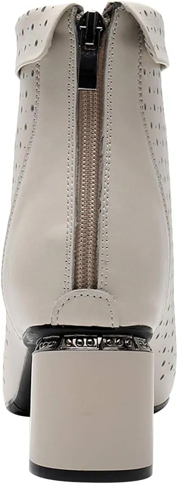ANUFER Women's Elegant Block Heel Ankle Boots Breathable Mesh Hollowed-out Summer Booties Pumps