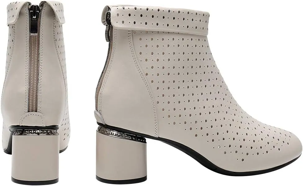 ANUFER Women's Elegant Block Heel Ankle Boots Breathable Mesh Hollowed-out Summer Booties Pumps