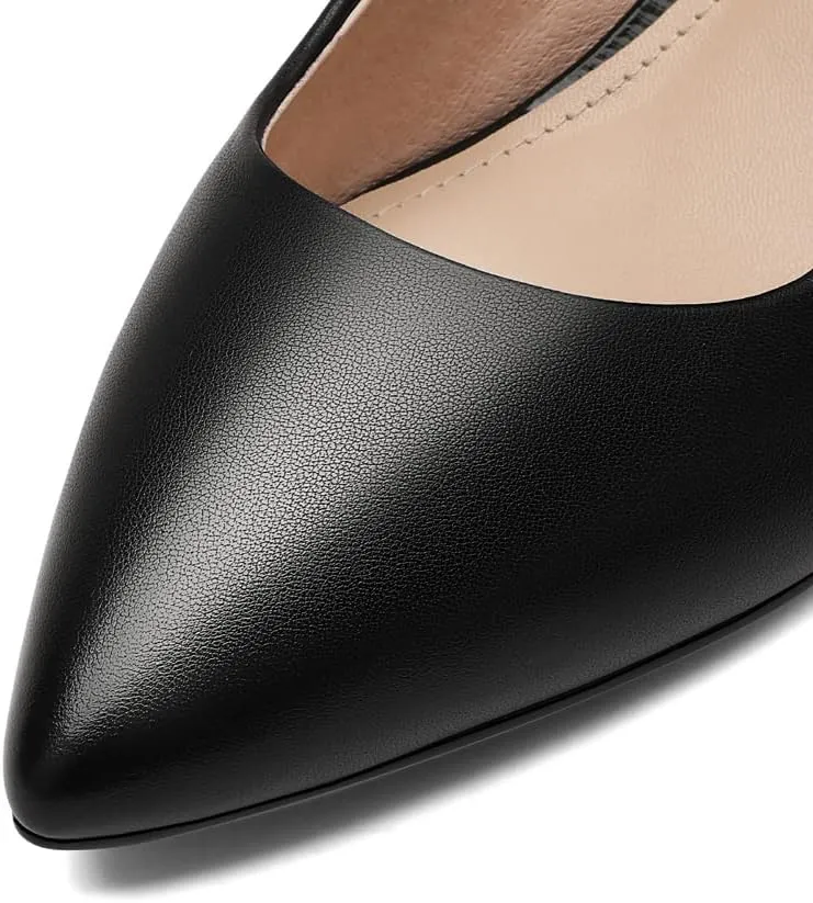 ANUFER Women's Full Genuine Leather 5CM/7CM/9CM High Heels Elegant Pointed Toe Pumps Office Work Shoes
