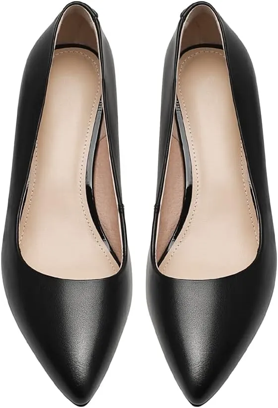 ANUFER Women's Full Genuine Leather 5CM/7CM/9CM High Heels Elegant Pointed Toe Pumps Office Work Shoes