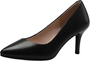 ANUFER Women's Full Genuine Leather 5CM/7CM/9CM High Heels Elegant Pointed Toe Pumps Office Work Shoes